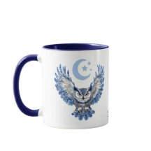 Monogramm Blaue Nacht-Eule und Mond