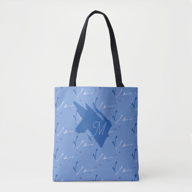 Monogramm Blaue Periwinkle Whimsical Grafik-Doodle (Vorderseite)