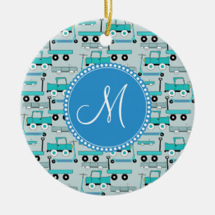 Monogramm Blaue Räder Roller Autos Wagen Lastwagen Keramikornament