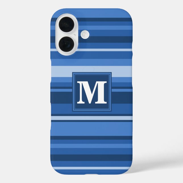 Monogramm blaue Streifen Case-Mate iPhone Hülle (Rückseite)