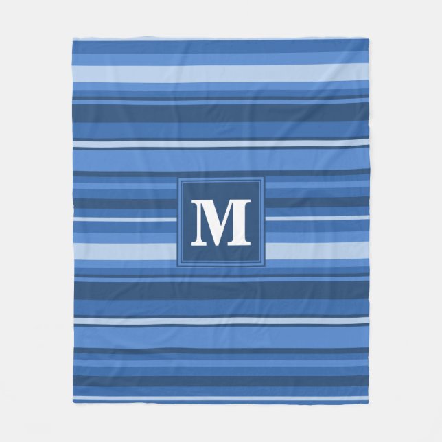 Monogramm blaue Streifen Fleecedecke (Vorderseite)