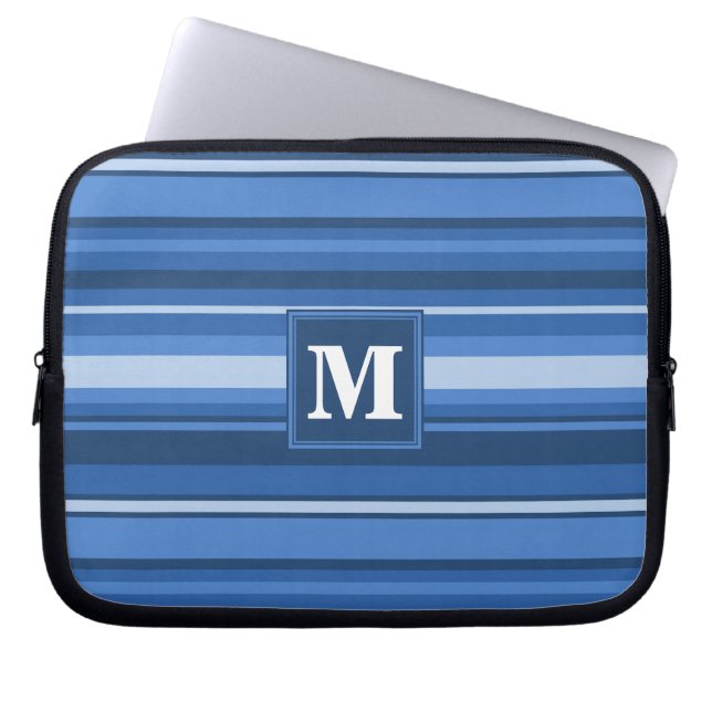 Monogramm blaue Streifen Laptopschutzhülle (Vorderseite)
