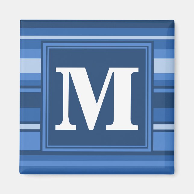 Monogramm blaue Streifen Magnet (Vorne)