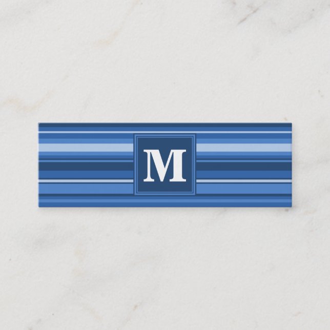 Monogramm blaue Streifen Mini Visitenkarte (Vorderseite)