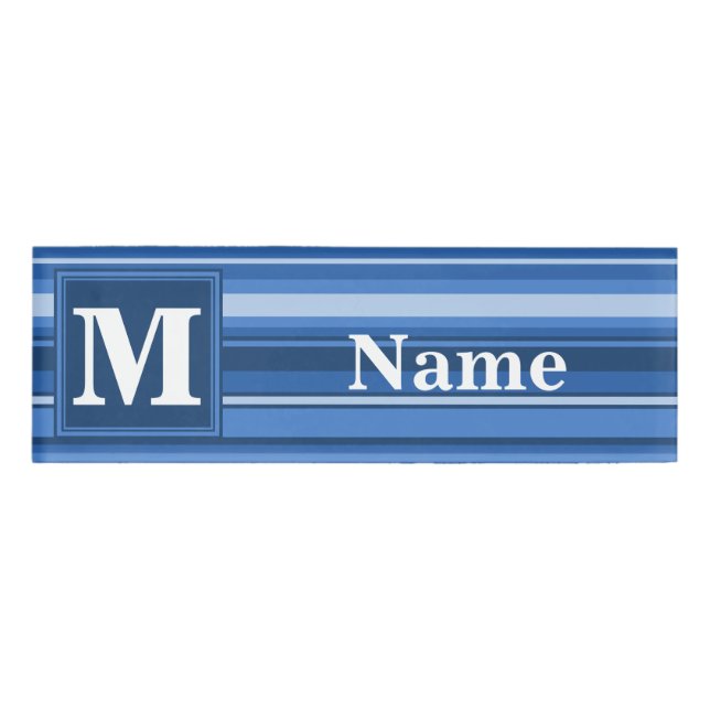 Monogramm blaue Streifen Namenschild (Vorderseite)