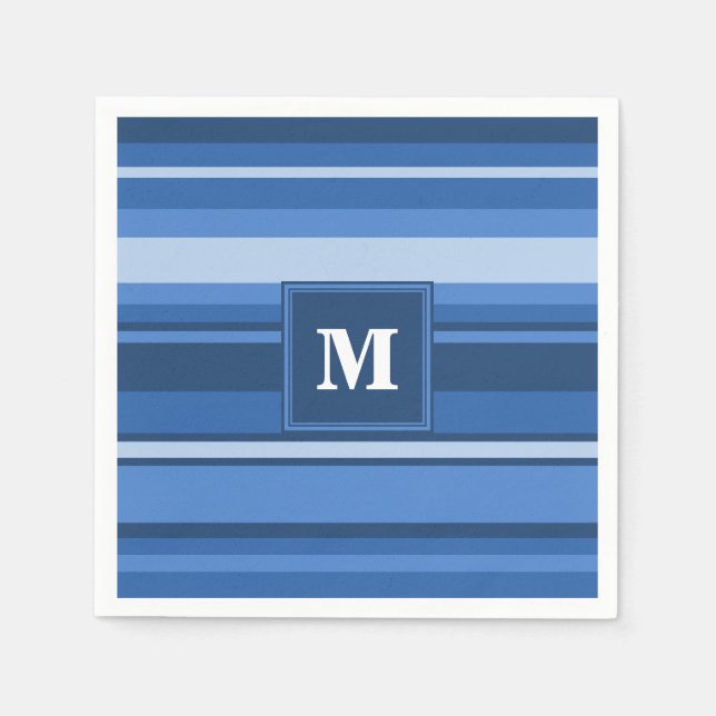 Monogramm blaue Streifen Serviette (Vorderseite)