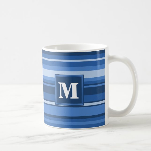 Monogramm blaue Streifen Tasse (Rechts)