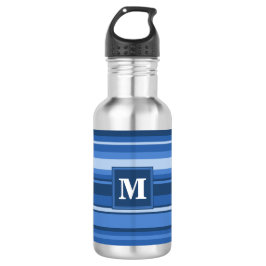 Monogramm blaue Streifen Trinkflasche