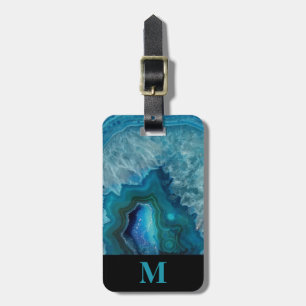 Monogramm Blaue Türkis Geode Bergkristall Gepäckanhänger