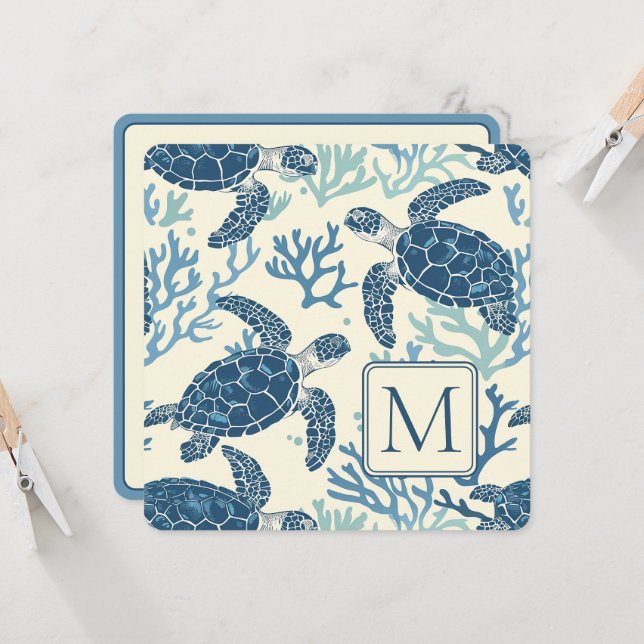 Monogramm Blaue und Cremeschildkröten (Vorderseite/Rückseite Beispiel)