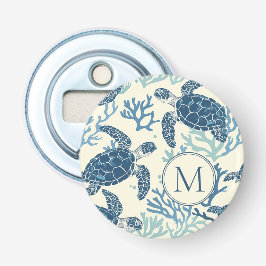 Monogramm Blaue und Cremeschildkröten Flaschenöffner