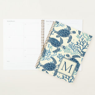 Monogramm Blaue und Cremeschildkröten Planer