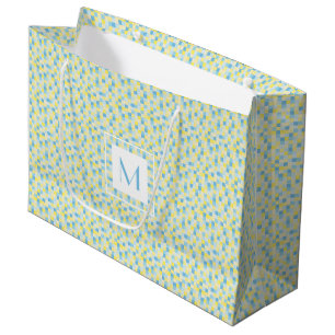 Monogramm-blaue und gelbe Quadrat-große Große Geschenktüte