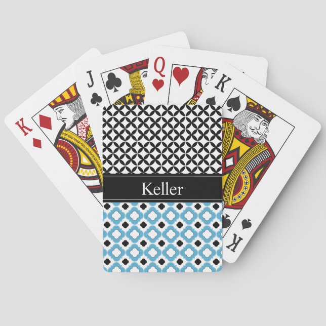 Monogramm-blaue und schwarze Spielkarten (Rückseite)