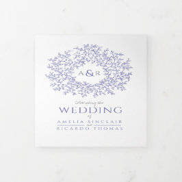 Monogramm blaue und weiße Hochzeit Dreifach Gefaltete Einladung