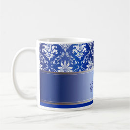 Monogramm-blauer und weißer Damast Tasse