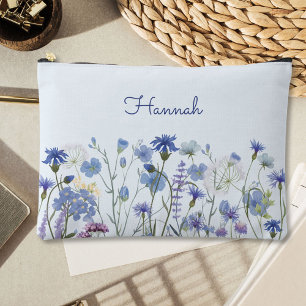 Monogramm Blaues Aquarell-Wildblumen-Blumenmuster Zubehörtasche