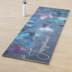 Monogramm-blaues Cyan-lila-Schmetterlingsmuster Yogamatte