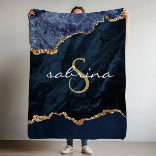 Monogramm Blaues Gold Achat Geode Fleecedecke