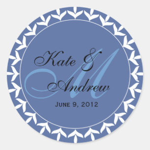 Monogramm Blaues Hochzeitsstich-Siegel Runder Aufkleber