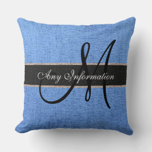 Monogramm Blaues Jute-Burlap-Landhausstil Kissen