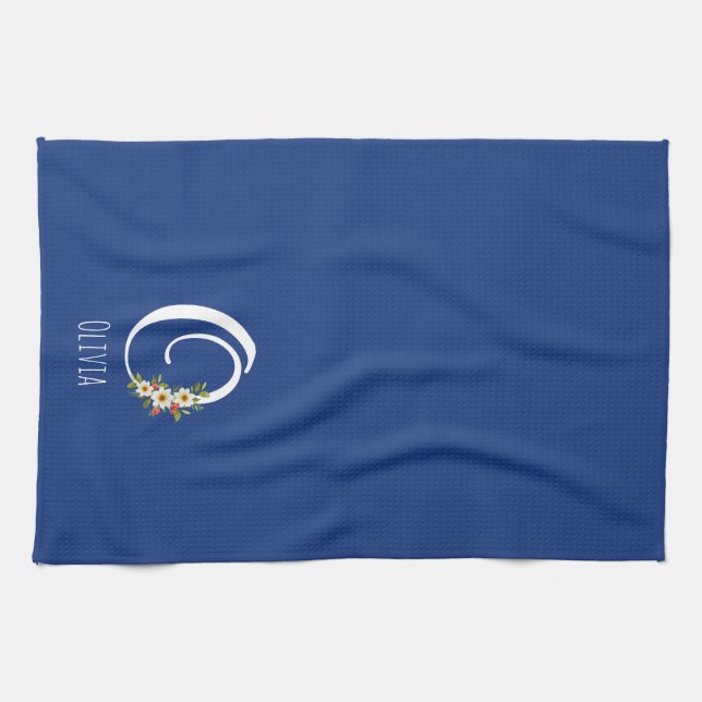 Monogramm blaues Küchentuch als Einzugsgeschenk (Horizontal)
