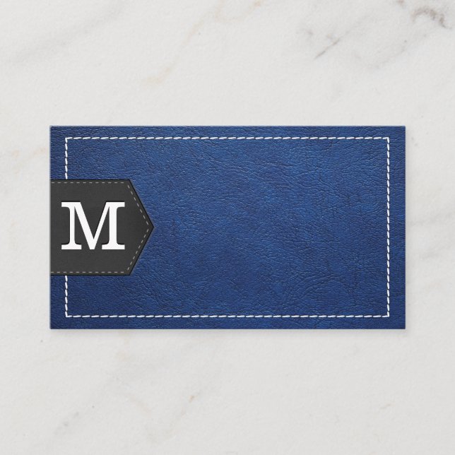 Monogramm | Blaues Leder mit Stielen und Pflaster Visitenkarte (Vorderseite)