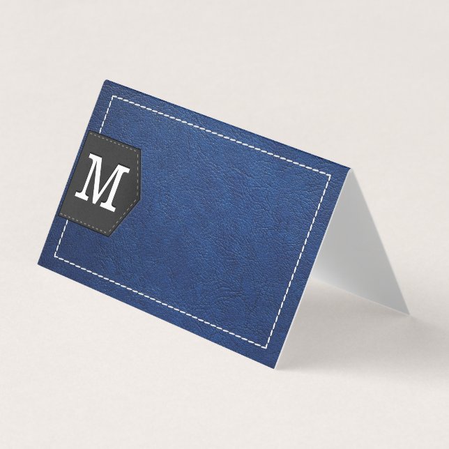 Monogramm | Blaues Leder mit Stielen und Pflaster Visitenkarten (Vorderseite)