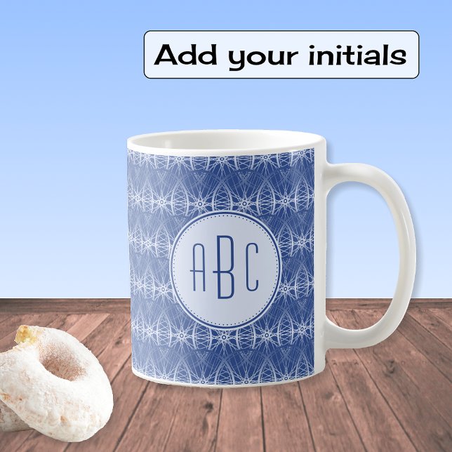 Monogramm blaues Radmuster Tasse (Von Creator hochgeladen)