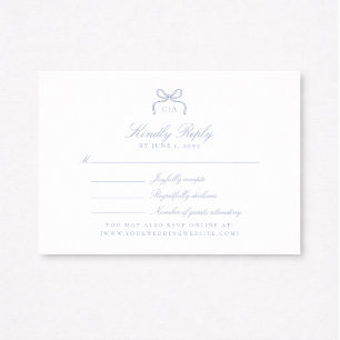 Monogramm Blaues Schleife Hochzeit RSVP Karte