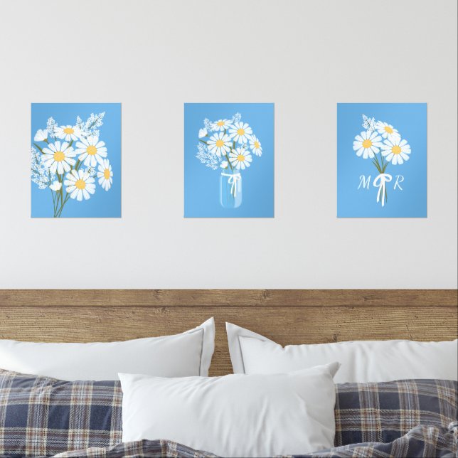 Monogramm blaues Set der weißen Daisy-Blume 3 (Schlafzimmer)