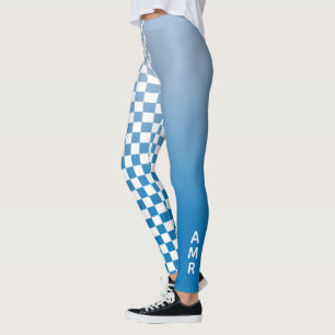 Monogramm blaues strahlendes weißes Prüfmuster Leggings