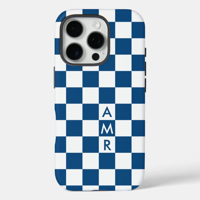 Monogramm blaues weißes Prüfmuster Case-Mate iPhone Hülle (Rückseite)
