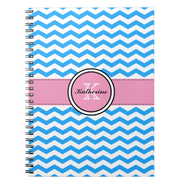 Monogramm-blaues Zickzack und rosa gewundenes Notizblock (Vorderseite)