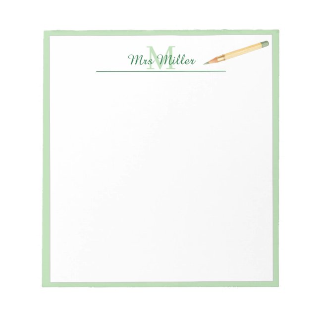 Monogramm Bleistift Personalisierter Lehrer Notizb Notizblock (Vorderseite)
