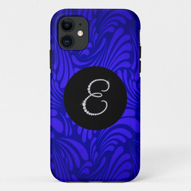 Monogramm Bling Letter E Blauer Swirbel Hintergrun Case-Mate iPhone Hülle (Rückseite)