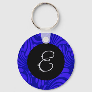 Monogramm Bling Letter E Blauer Swirbel Hintergrun Schlüsselanhänger