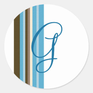 Monogramm Blue & Brown Ribbons (benutzerdefinierba Runder Aufkleber