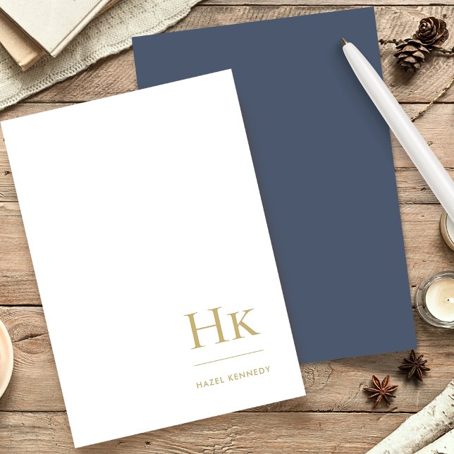Monogramm | Blue Gold Elegant Personalisiert Briefpapier (Von Creator hochgeladen)