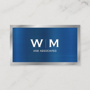 Monogramm Blue Silver Metallic Brushed Visitenkarte
