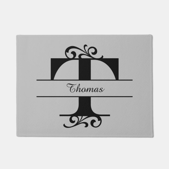 Monogramm Blüh Letter T mit Name Doormat Fußmatte (Vorderseite)