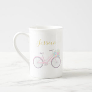 Monogramm Blume Fahrrad Niedlich Pastel China Tass Prozellantasse
