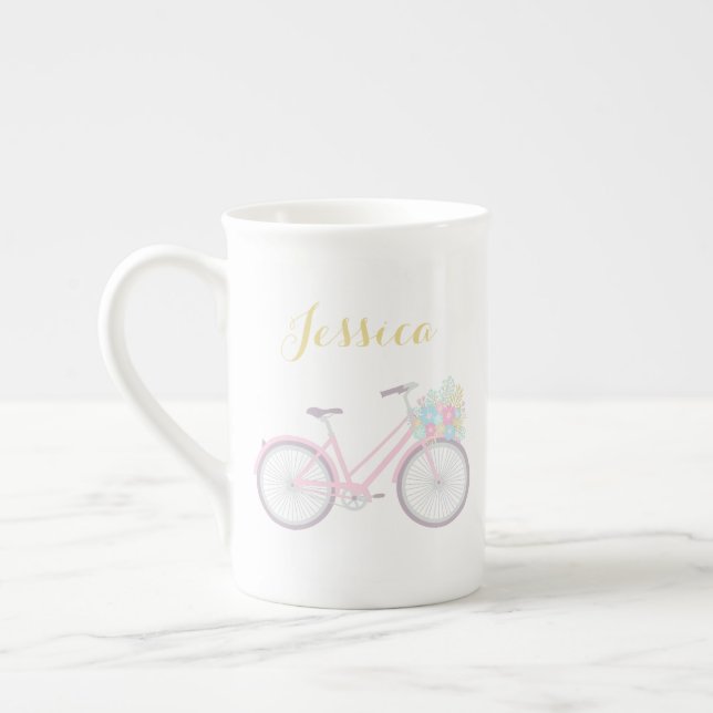 Monogramm Blume Fahrrad Niedlich Pastel China Tass Prozellantasse (Links)