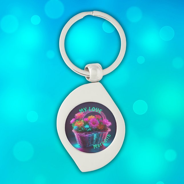 Monogramm Blume mit hellen Farben in einem Korb | Schlüsselanhänger (Von Creator hochgeladen)