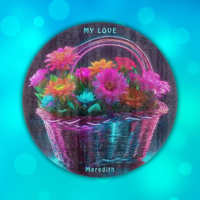 Monogramm Blume mit hellen Farben in einem Korb | Schneidebrett (Von Creator hochgeladen)