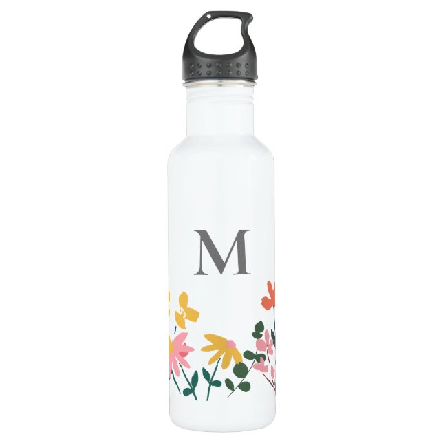 Monogramm-Blume Personalisiert Edelstahlflasche (Vorderseite)