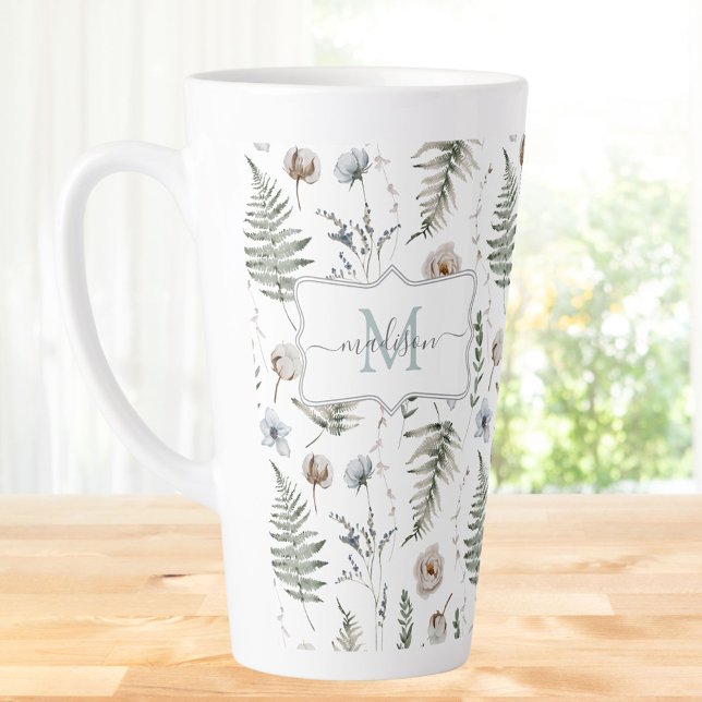 Monogramm Blume und Fern Blätter florale botanisch Milchtasse (In situ)