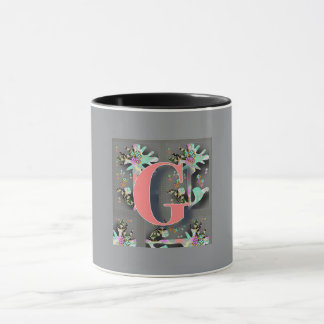 Monogramm Blumen G Schwarz Innen Grau Außen Tasse