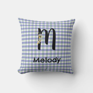 Monogramm-Blumen-Gingham-Blau-Grün-Muster Kissen