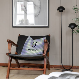 Monogramm-Blumen-Gingham blau-grünes Muster Kissen